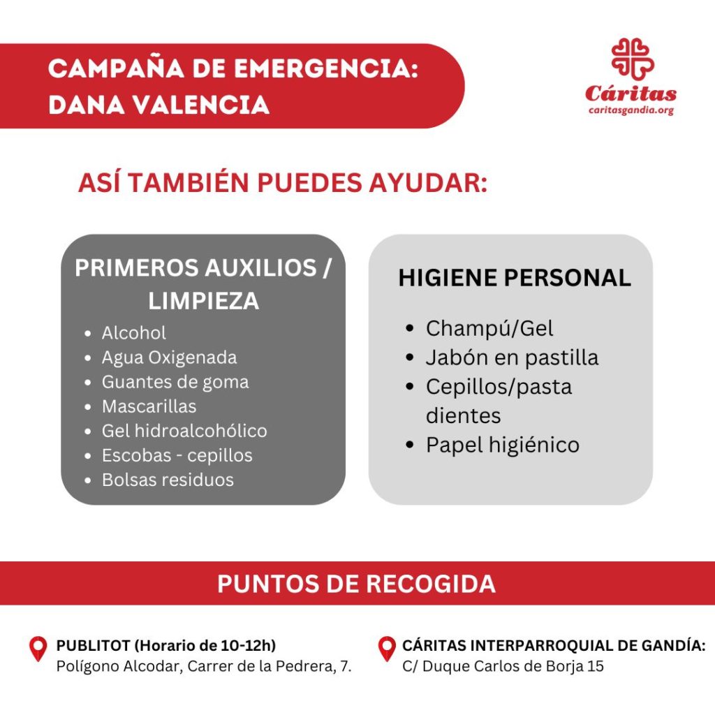 Campaña de emergencia DANA Valencia - Caritas Gandia